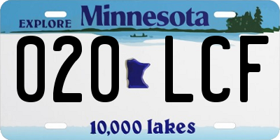 MN license plate 020LCF