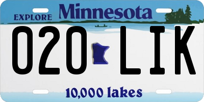 MN license plate 020LIK