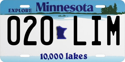 MN license plate 020LIM