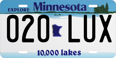 MN license plate 020LUX