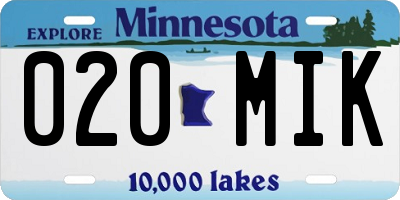 MN license plate 020MIK