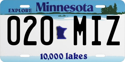 MN license plate 020MIZ