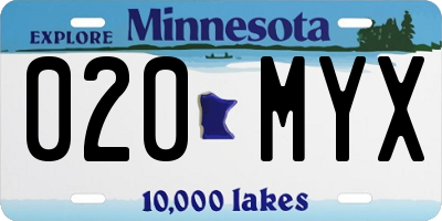 MN license plate 020MYX
