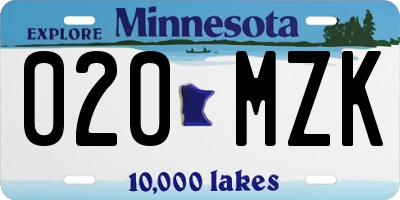 MN license plate 020MZK