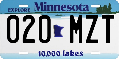 MN license plate 020MZT