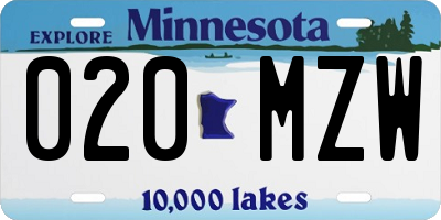 MN license plate 020MZW