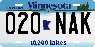 MN license plate 020NAK