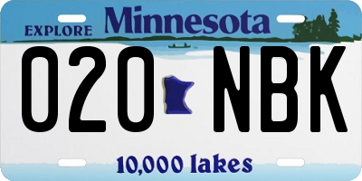 MN license plate 020NBK