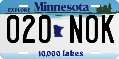 MN license plate 020NOK