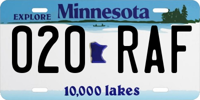 MN license plate 020RAF