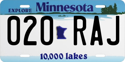 MN license plate 020RAJ