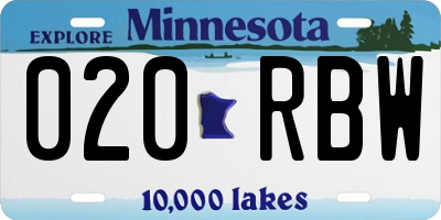 MN license plate 020RBW