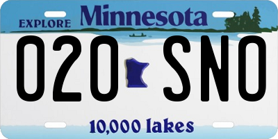 MN license plate 020SNO