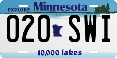 MN license plate 020SWI