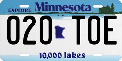 MN license plate 020TOE
