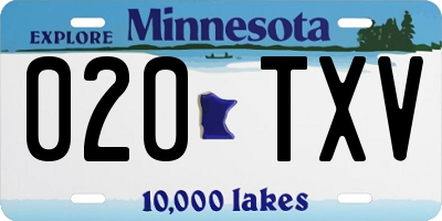 MN license plate 020TXV