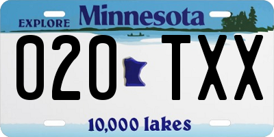 MN license plate 020TXX
