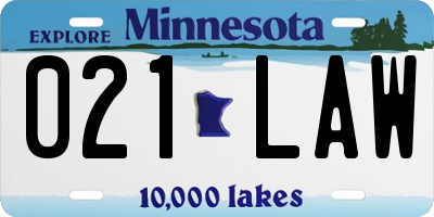 MN license plate 021LAW