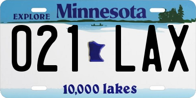 MN license plate 021LAX