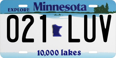MN license plate 021LUV