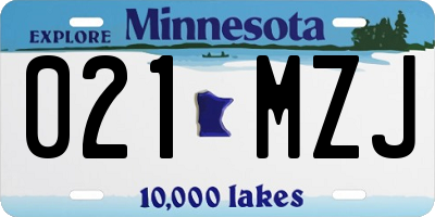 MN license plate 021MZJ