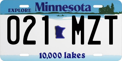 MN license plate 021MZT