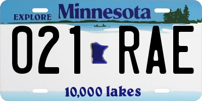 MN license plate 021RAE