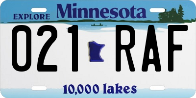 MN license plate 021RAF