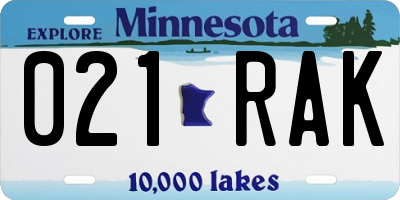MN license plate 021RAK