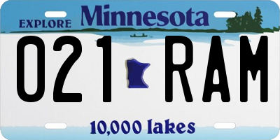 MN license plate 021RAM