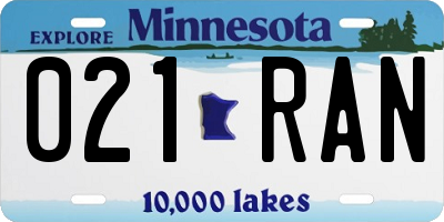 MN license plate 021RAN