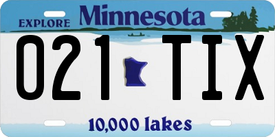 MN license plate 021TIX