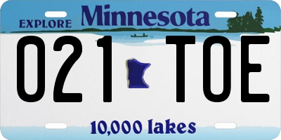 MN license plate 021TOE