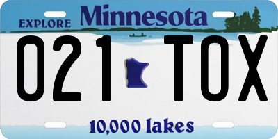 MN license plate 021TOX