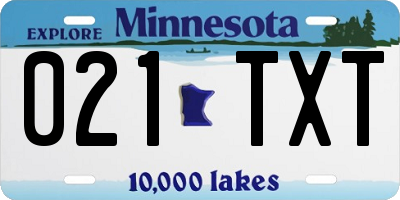 MN license plate 021TXT