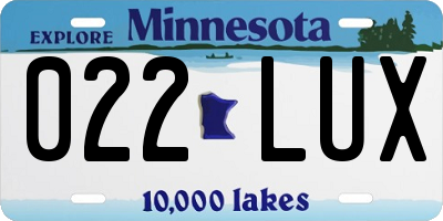 MN license plate 022LUX