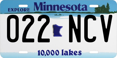 MN license plate 022NCV