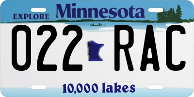 MN license plate 022RAC