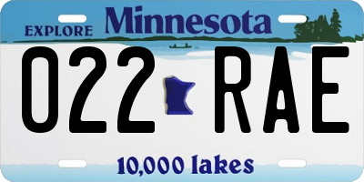 MN license plate 022RAE