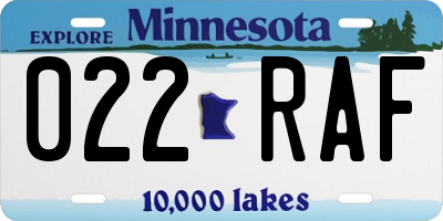 MN license plate 022RAF