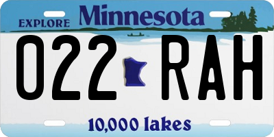 MN license plate 022RAH