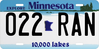 MN license plate 022RAN
