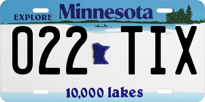 MN license plate 022TIX