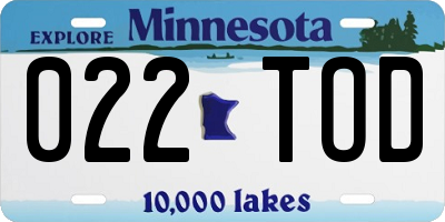 MN license plate 022TOD