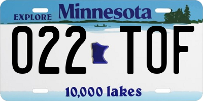 MN license plate 022TOF