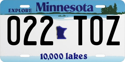 MN license plate 022TOZ