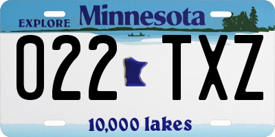 MN license plate 022TXZ