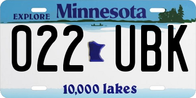 MN license plate 022UBK