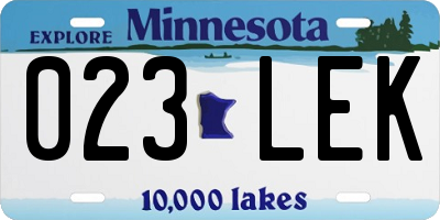 MN license plate 023LEK