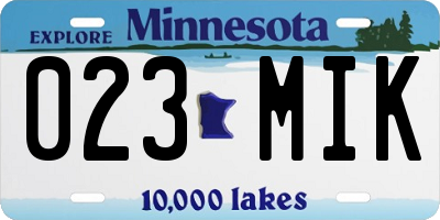 MN license plate 023MIK